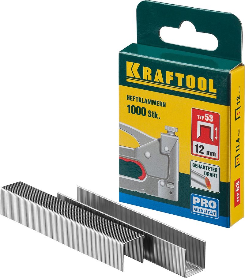 Скобы KRAFTOOL закал. тип53 1000шт 12мм