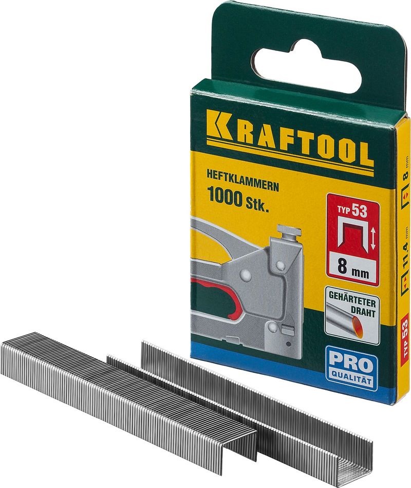 Скобы KRAFTOOL закал. тип53 1000шт 8мм