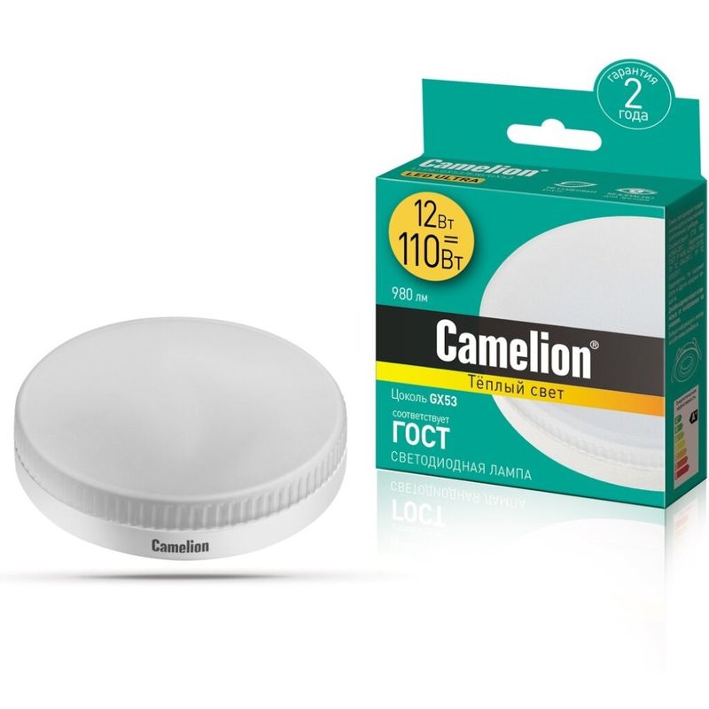 Лампа с/д Camelion 12W 3K GX53 теплый белый  