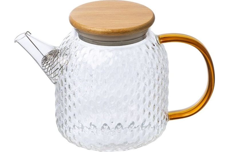 Заварочный чайник 1000мл AROMA из стекла с рельефом, с крышкой из бамбука/24