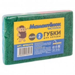 Губка д/посуды "Мамонтёнок" MAXI 2шт с чистящим слоем
