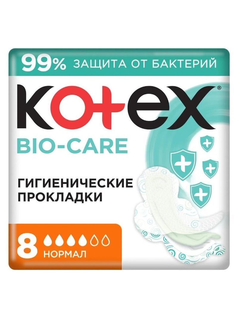 Прокладки женские Kotex, Bio-Care нормал, дневн, 8 шт, 9426150