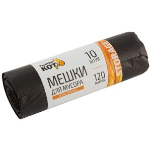 Мешок д/мус 120л*10шт 19мкм ПНД Рыжий Кот черные 