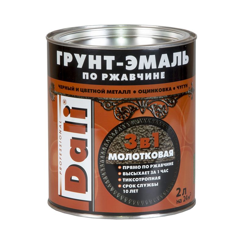 Грунт-эмаль по ржавчине DALI 3в1 молотков зеленая 2,0л