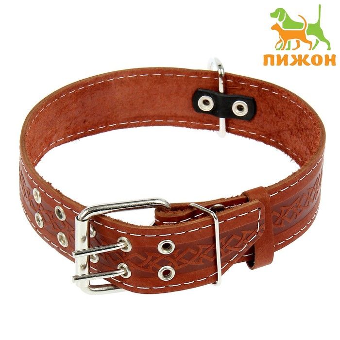 Ошейник кожаный однослойный, 73*4,5см, ОШ 51-65 см, микс