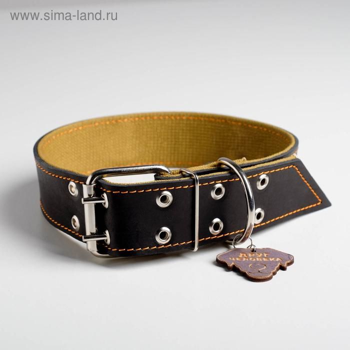 Ошейник-71*4,5см кожа/брезент чёрный