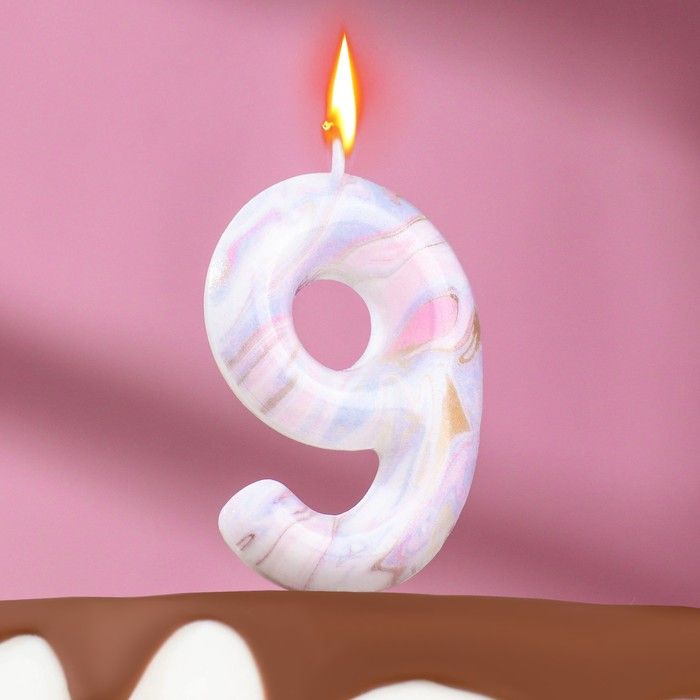 Свеча в торт "Белый мрамор", цифра "9", 5,5см