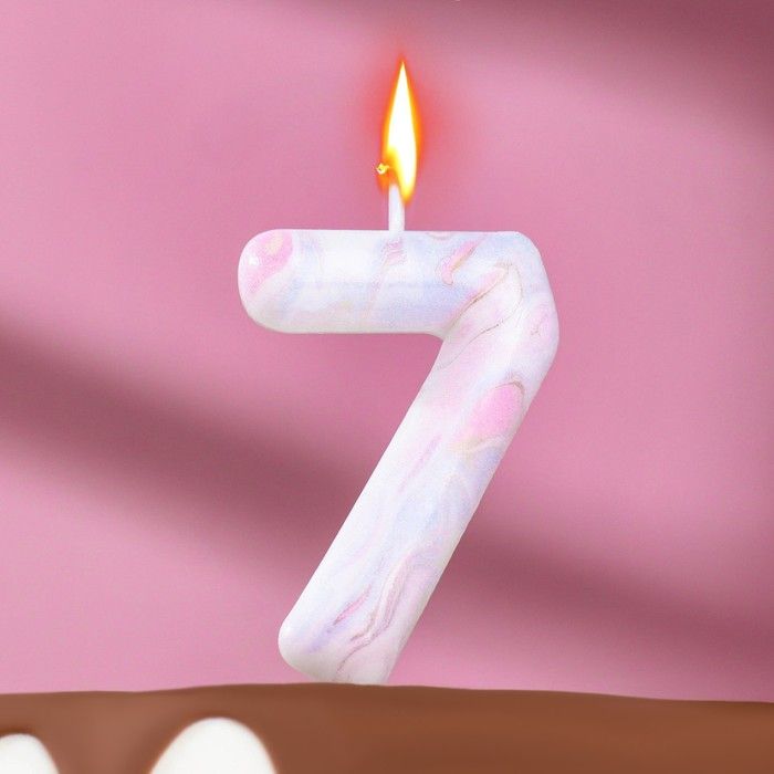 Свеча в торт "Белый мрамор", цифра "7", 5,5см