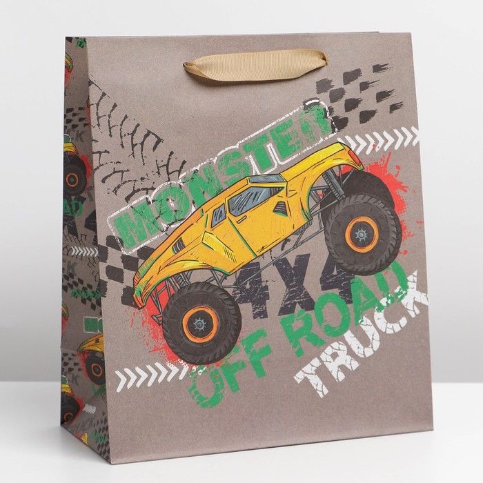Пакет подарочный вертикальный,"Monster truck", ML23*27*11.5см