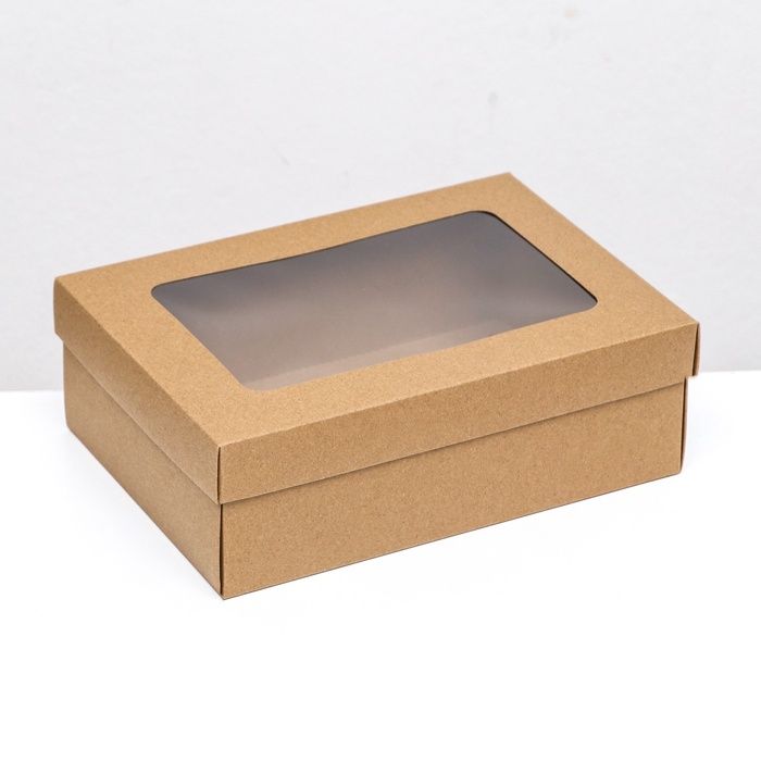 Коробка складная 24×17×8 см, упаковка, крышка-дно, с окном, крафт