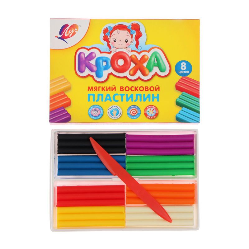 Пластилин мягкий(воск) 8цв,120г. "Кроха".