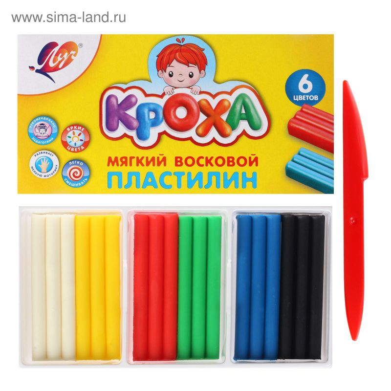 Пластилин мягкий(воск) 6цв,90г. "Кроха".