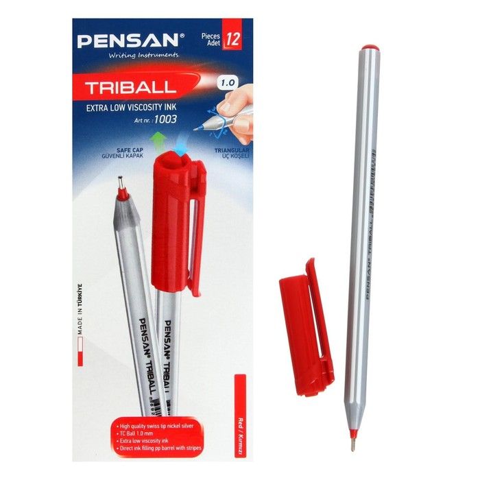 Ручка шариковая Pensan Triball, узел-игла 1.0 мм, красная