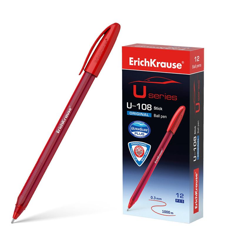 Ручка шарик. ErichKrause. U-108 Original Stick, красный 1 мм
