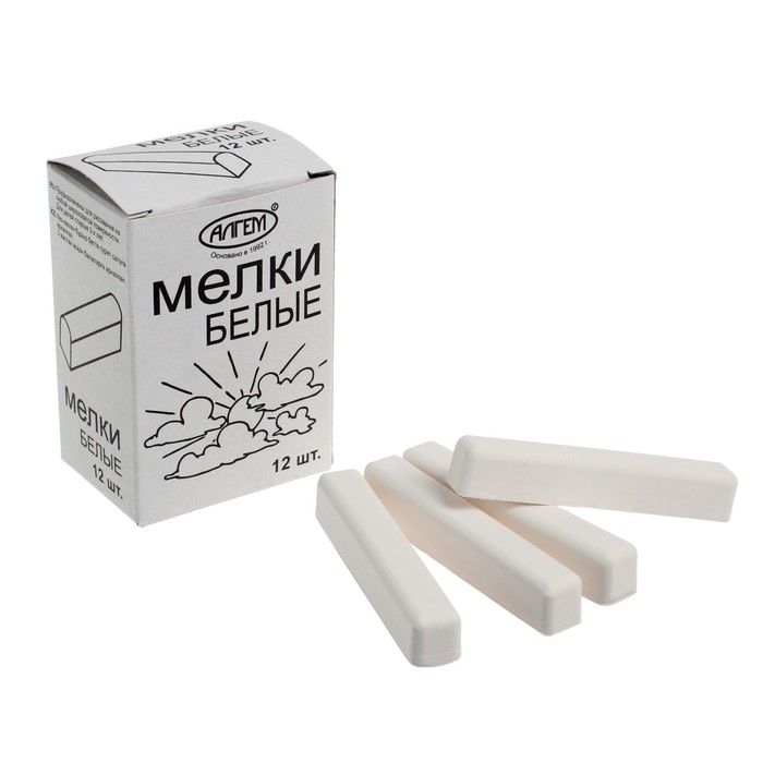 Мелки белые "АЛГЕМ",12шт, квадратные