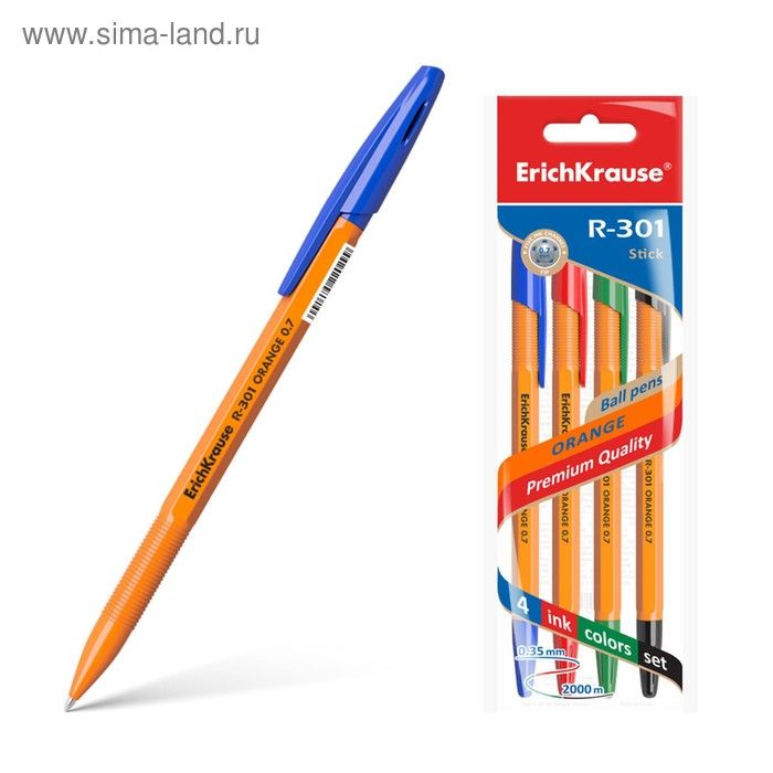 Набор ручек шарик 4цв R-301 Orange Stick