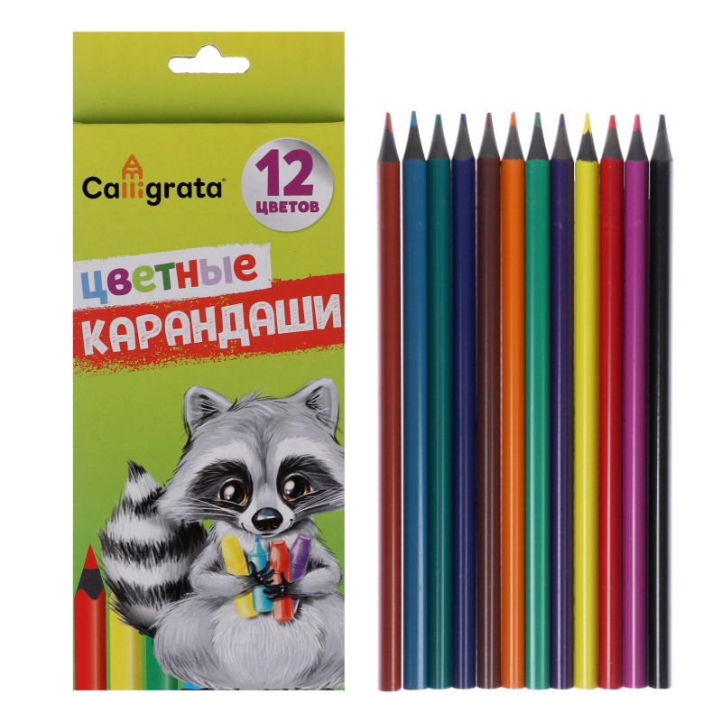 Карандаши 12цв ,в карт короб, корп дерев, заточенные