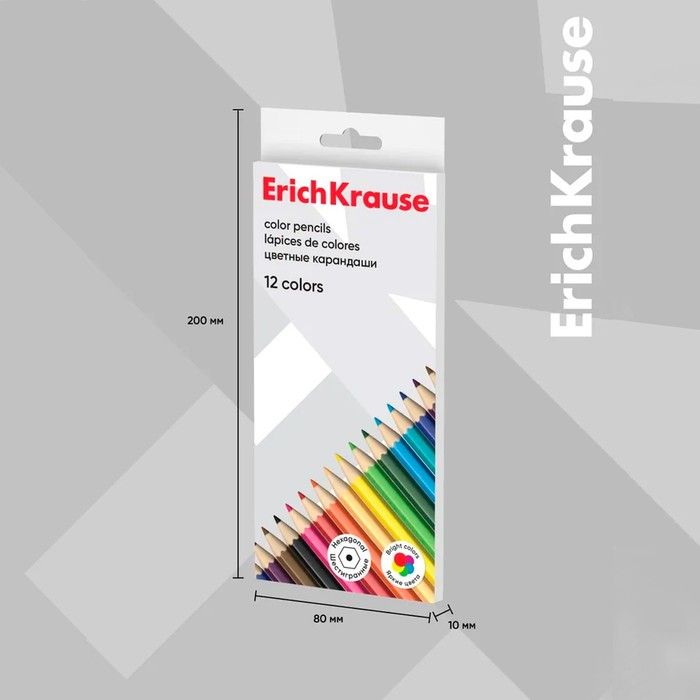 Карандаши 12 цветов ErichKrause Basic, дерево, шестигранные