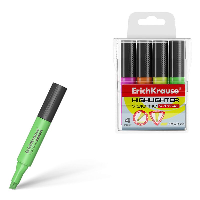 Набор маркеров текстовыдел ErichKrause Visioline V-17 Mini, 4 шт