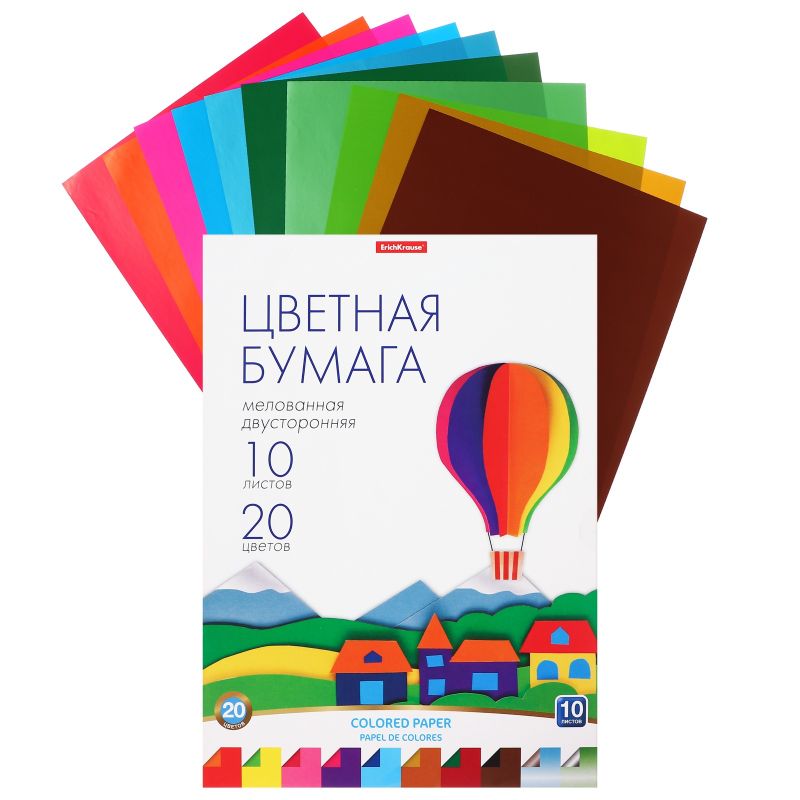 Бумага цвет. А4, 10цв, 10л, ErichKrause, двусторонняя, в папке