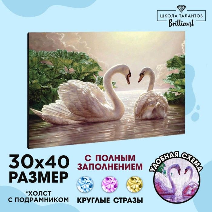 Алмазная вышивка с полным заполнением "Лебеди на озере" 30*40см