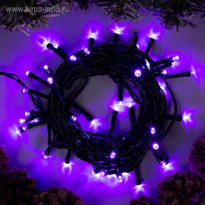 Гирлянда Нить 5м темная нить, 50LED, 8 реж фиол. свеч.