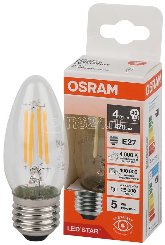 Лампа филамент свеча 4Вт цоколь Е27 OSRAM