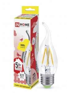 Лампа филамент свеча на ветру 5W Е27 3К нитевидная б/ц IN Home