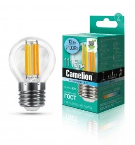 Лампа филамент шар G45 12W Е27 4500K нитевидная б/ц Camelion