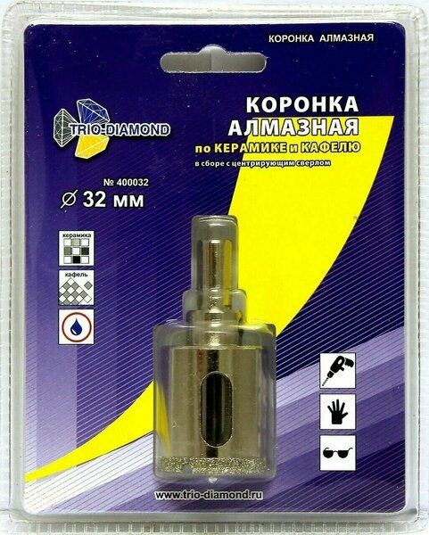 Коронка алмазная 32мм по керамике и кафелю TRIO-DIAMOND