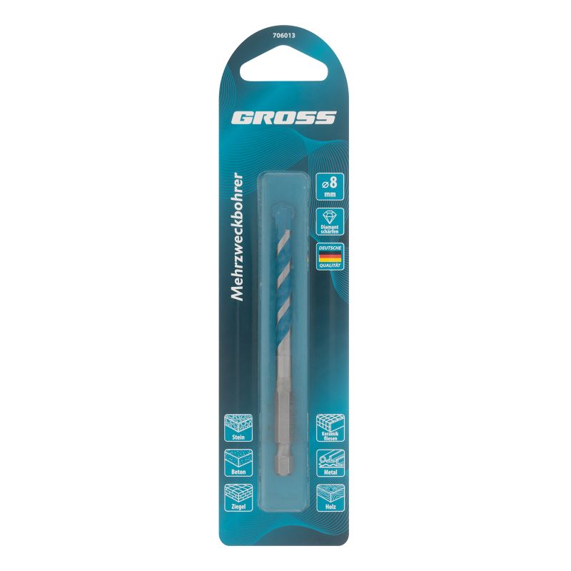 Сверло универc. Multipurpose PRO 6-гр хвост, 8мм Gross