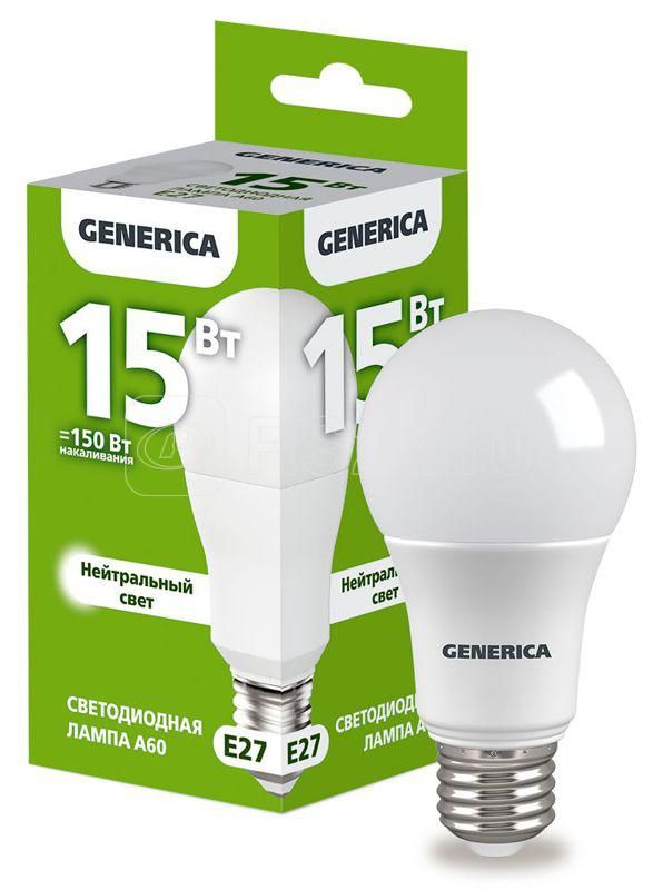 Лампа Свет. А60 груша 15Вт 230B 4000К Е27 GENERICA