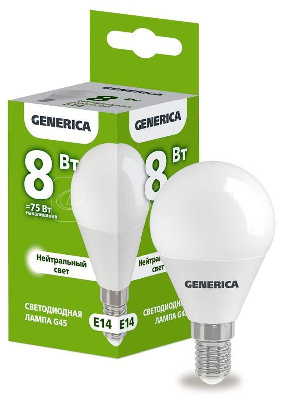 Лампа Свет.G45 шар 8Вт 230В 4000К Е14 GENERICA