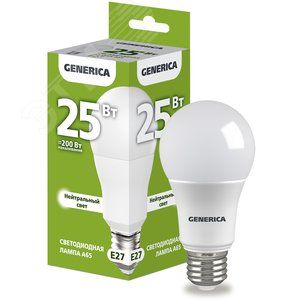 Лампа Свет. А65 груша 25Вт 230B 4000К Е27 GENERICA