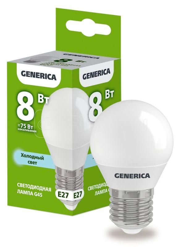 Лампа Свет.G45 шар 8Вт 230В 6500К Е27 GENERICA