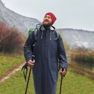 Плащ-дождевик «EXTREME» синий+серебро ПВХ на молнии 300мкм с/резинками на рукавах