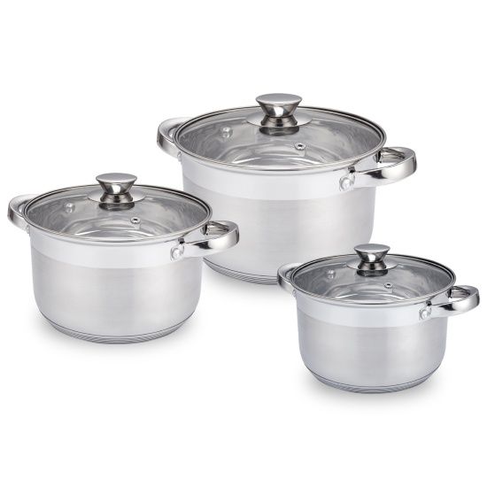 Набор кастрюль нерж. "Silver" WT20SET1 6пр ТМ Appetite (2,0л, 2,7л, 3,6л)