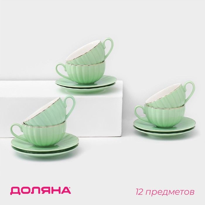 Сервиз фарфоровый чайный Доляна "Вивьен", 12пред зеленый