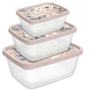 Набор контейнеров д/продуктов прямоуг 3 шт. беж с декором (0,5л+0,85л+1,5л) 