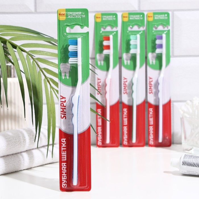 Зубная щётка Rendal Simply, средней жёсткости, 1шт. МИКС