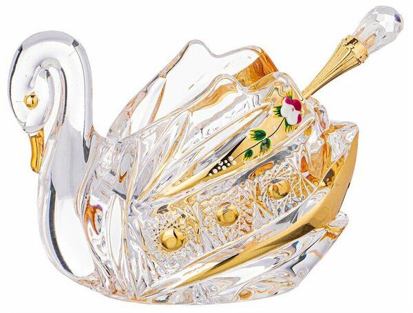 Икорница "Лебедь LEFARD GOLD GLASS" 11*7*8,5см с ложкой