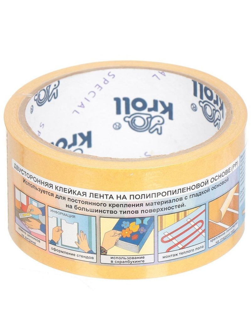 Лента клеящ 2-стор 48мм*10м полипр. Kroll 