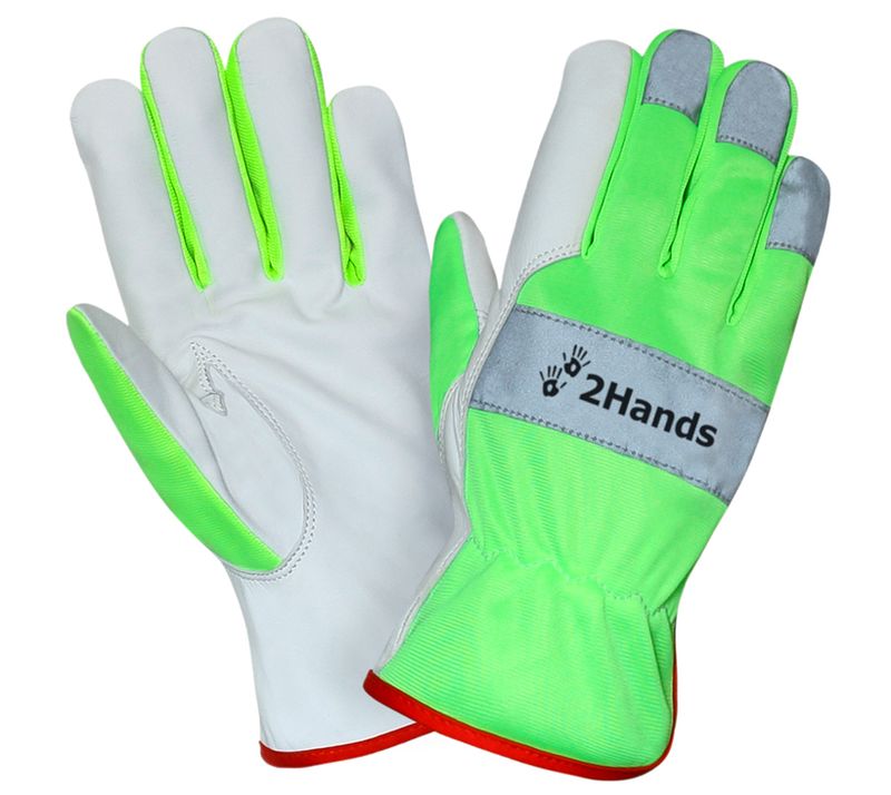 Перчатки 2 HANDS повышенной видимости бело-зеленые