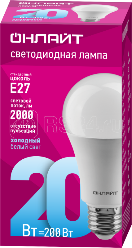 Лампа св. LED 20Вт Е27 дневной свет OLL-A60-20-230-6.5K-E27 