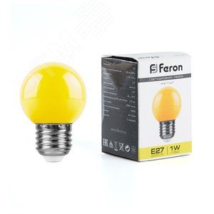 Лампа св LED 1вт Е27 желтый (шар) LB-37 25879 FERON