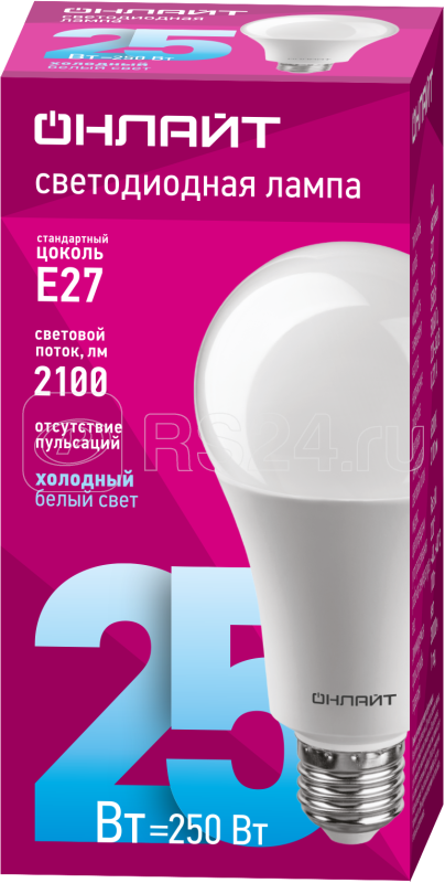 Лампа св. LED 25Вт Е27 OLL-A60-25-230-6.5K-E27 ОНЛАЙТ 