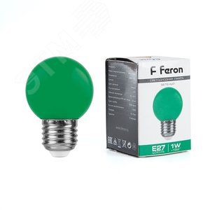 Лампа св LED 1вт Е27 зеленый (шар) LB-37 25117 FERON