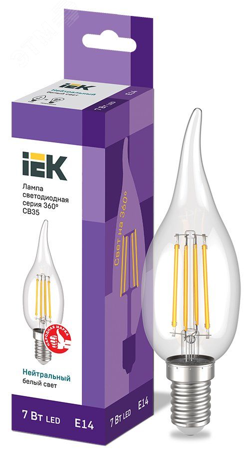 Лампа св. LED 7Вт Е14 СВ35 свеча на ветру 360* IEk