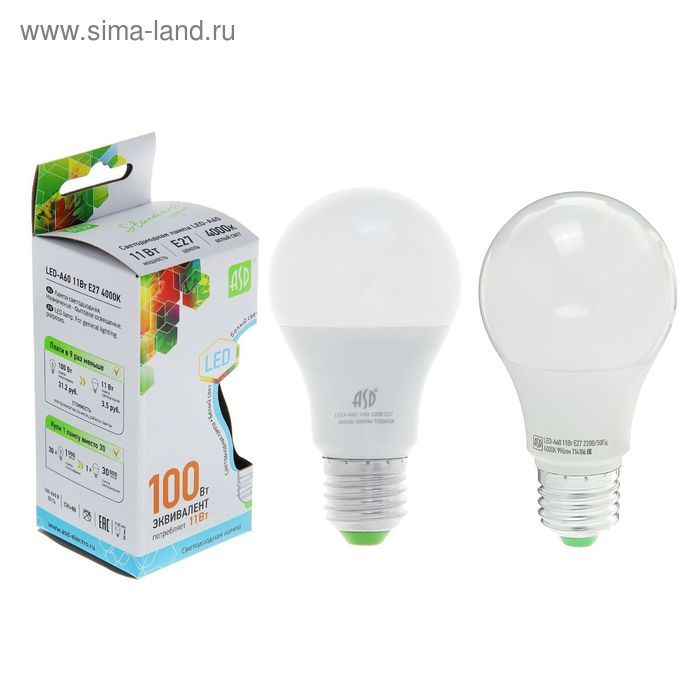 Лампа Светодиод ASD LED А60 Е27/11Вт 4000К  