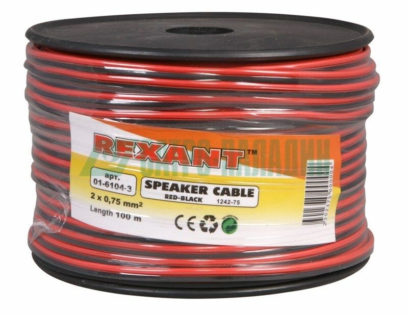 Кабель акустич 100м,2*0,75,черно-крас  01-6104-3